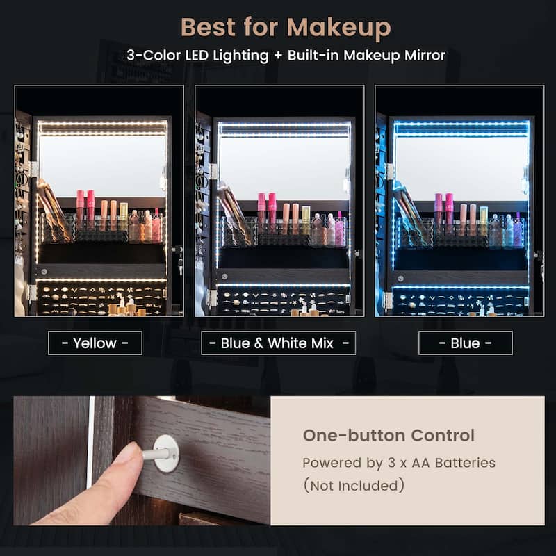 Costway Jewelry Cabinet Armoire Full-Length Mirror Lockable with - See Details