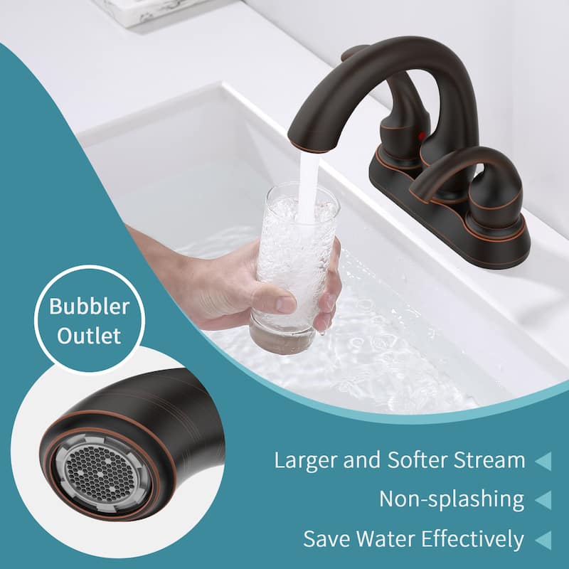 Modern 2 Handle Bathroom Sink Faucet with Pop Up Drain and Supply Hose, Aerator, Anti Fingerprint, Splash Proof, Water Saving - Black