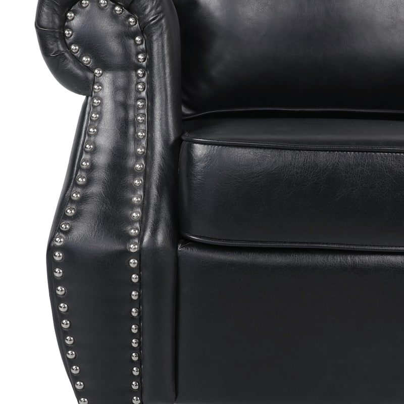 Leather Chair Club Chair Black Dressing Chair Sofa Side Chair Reception Chair Club Chair with Nailhead Trim