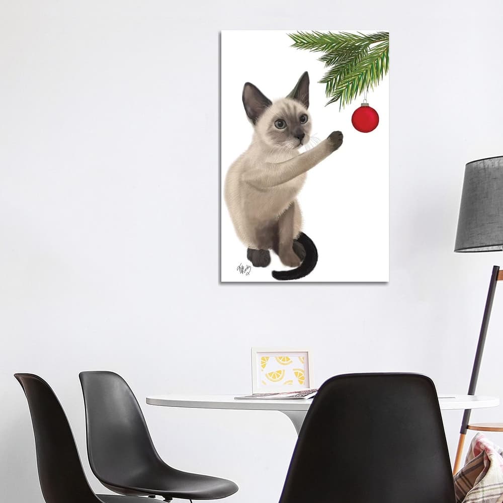 iCanvas "Siamese Cat and Bauble" by Fab Funky Canvas Print