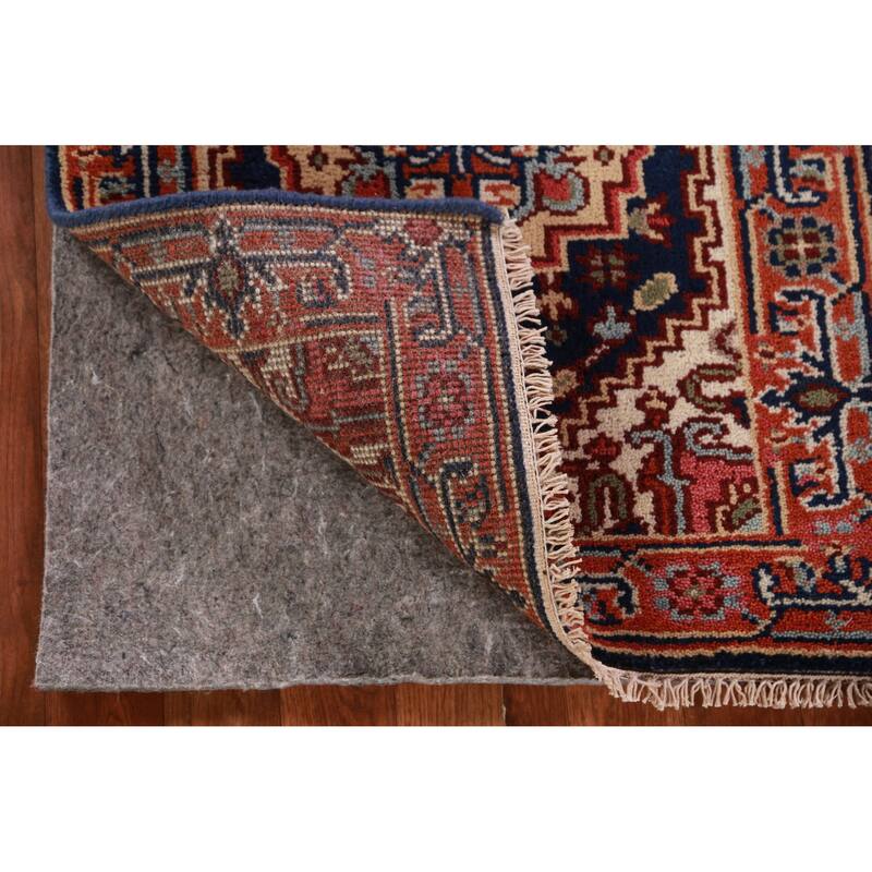 Hand Knotted Oriental 100% Wool Carpet Traditional Medallion Navy Blue & Blues Heriz (serapi) Area Rug - 3' 0'' X 2' 0''