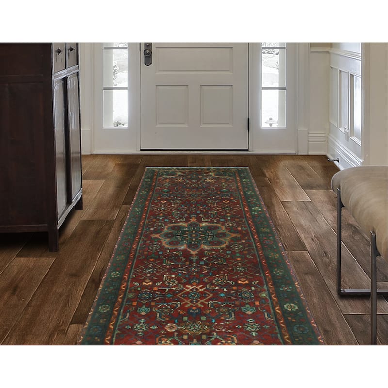 Fine Vintage Distressed Isphan Burgundy/Brown Runner - 3'4" x 8'1"