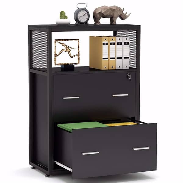 Shop Large Modern Filing Cabinet 2 Drawers Lateral File Cabinet With Lock Overstock 30644978