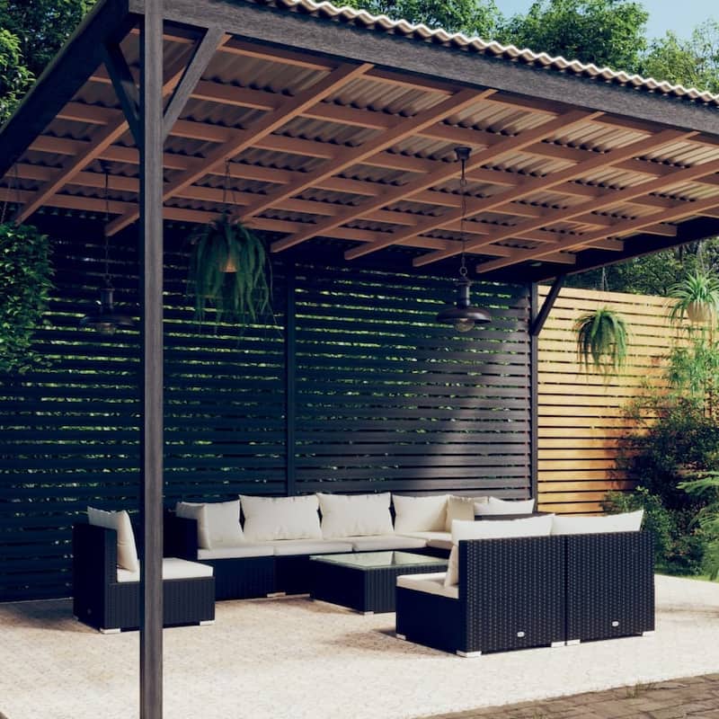 vidaXL Patio Lounge Set Outdoor Sectional Sofa Set Table Garden Poly Rattan - 27.6" x 27.6" x 23.8" - Black 9 Piece