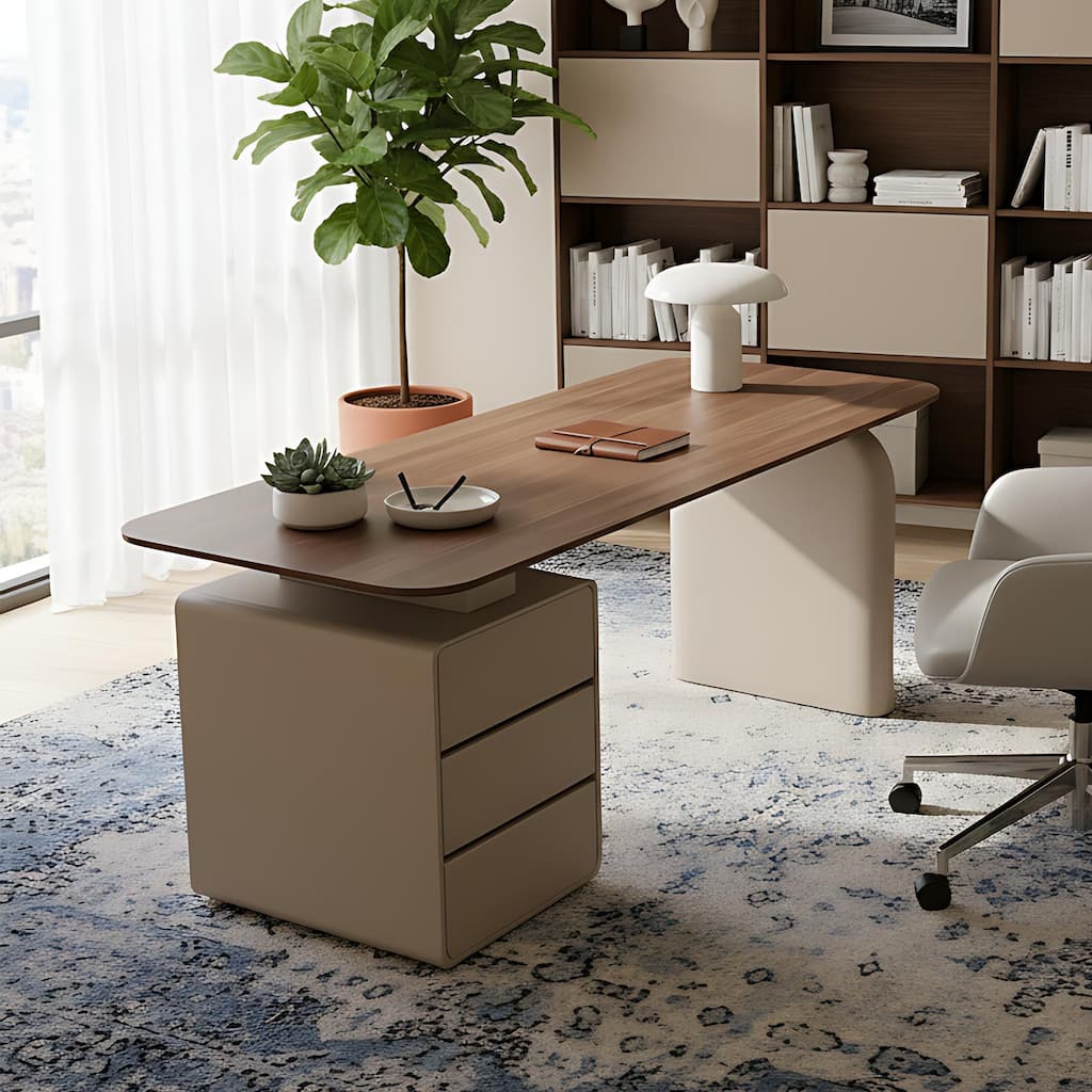 Walnut 3-Drawer Writing Desk With Storage For Office And Home Office