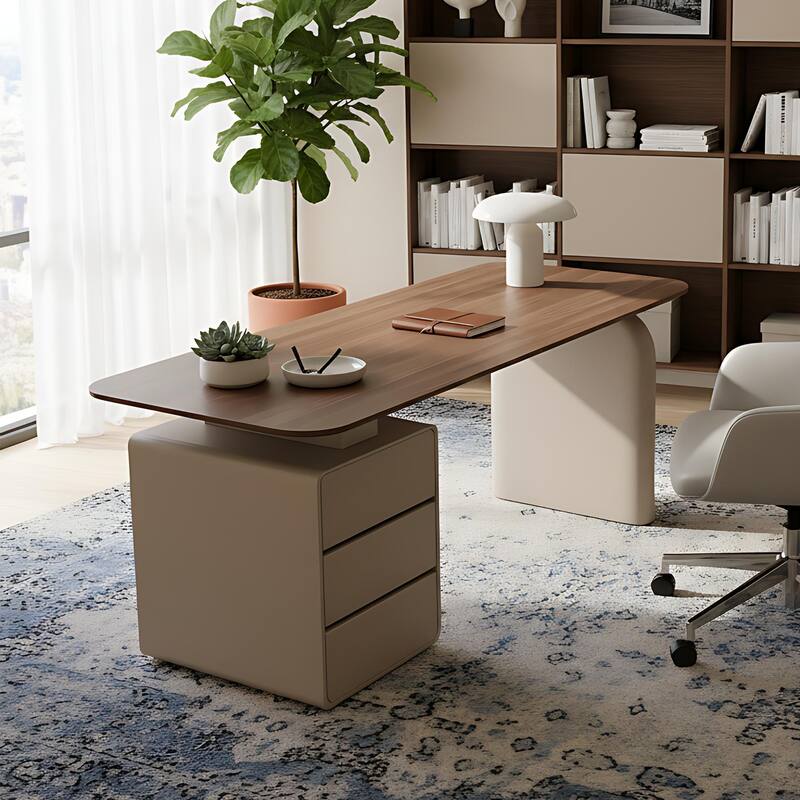 Walnut 3-Drawer Writing Desk With Storage For Office And Home Office - 63"L