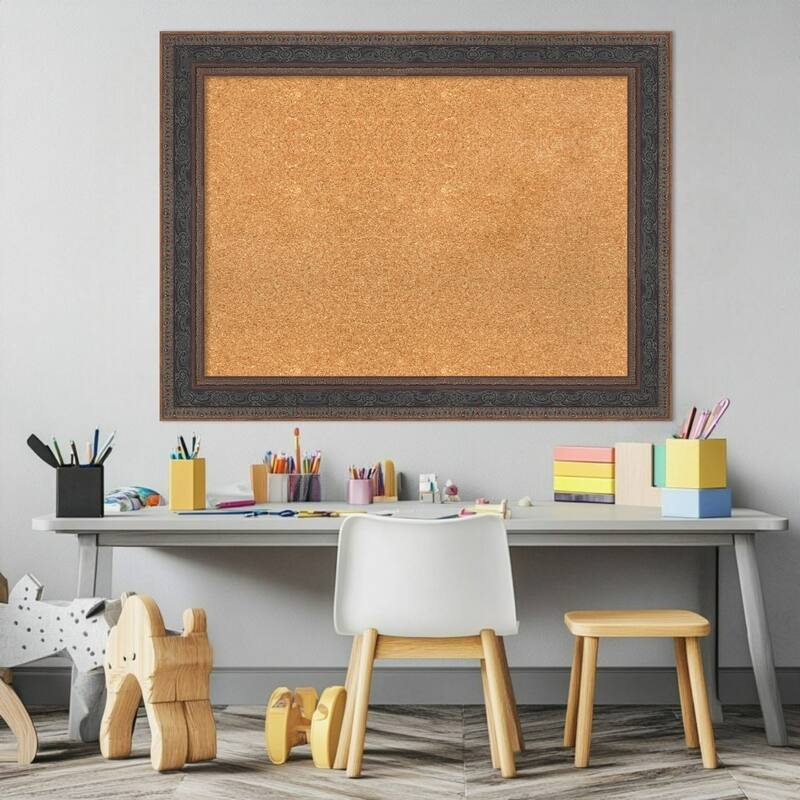 Attic Aged Bronze Wood Framed Cork Board - Bulletin Board, Organization Board, Pin Board