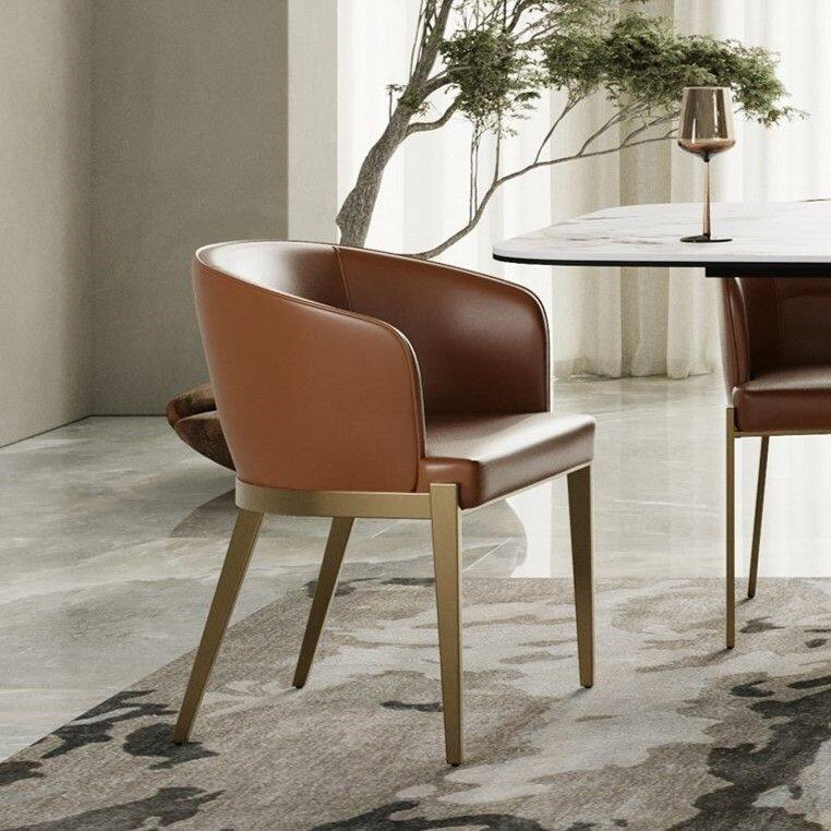 Modrest Aragon Modern Brown Vegan Leather & Brass Dining Chair