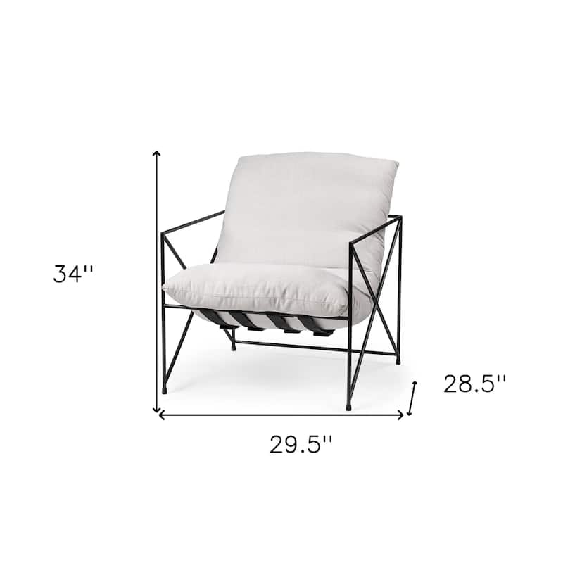 HomeRoots 30" Cream and Black Fabric And Metal Arm Chair - 29.5 in. x 34 in. x 28.5 in.