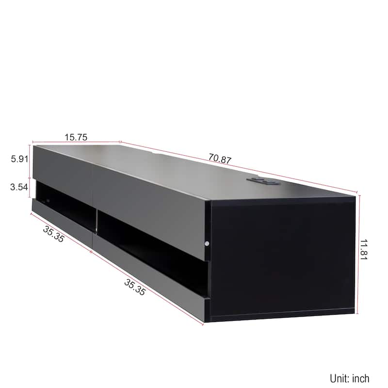 ​​Modern Floating TV Stand with 20 Color LEDs and 2 Storage Shelf Capacity for Living Room Bedroom and Office​