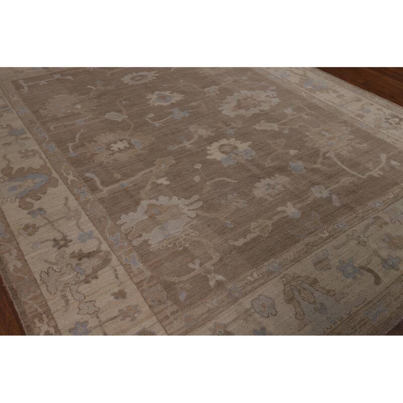 Vegetable Dye Brown Oushak Turkish Area Rug Hand-Knotted Wool Carpet - 8'2"x 10'0"