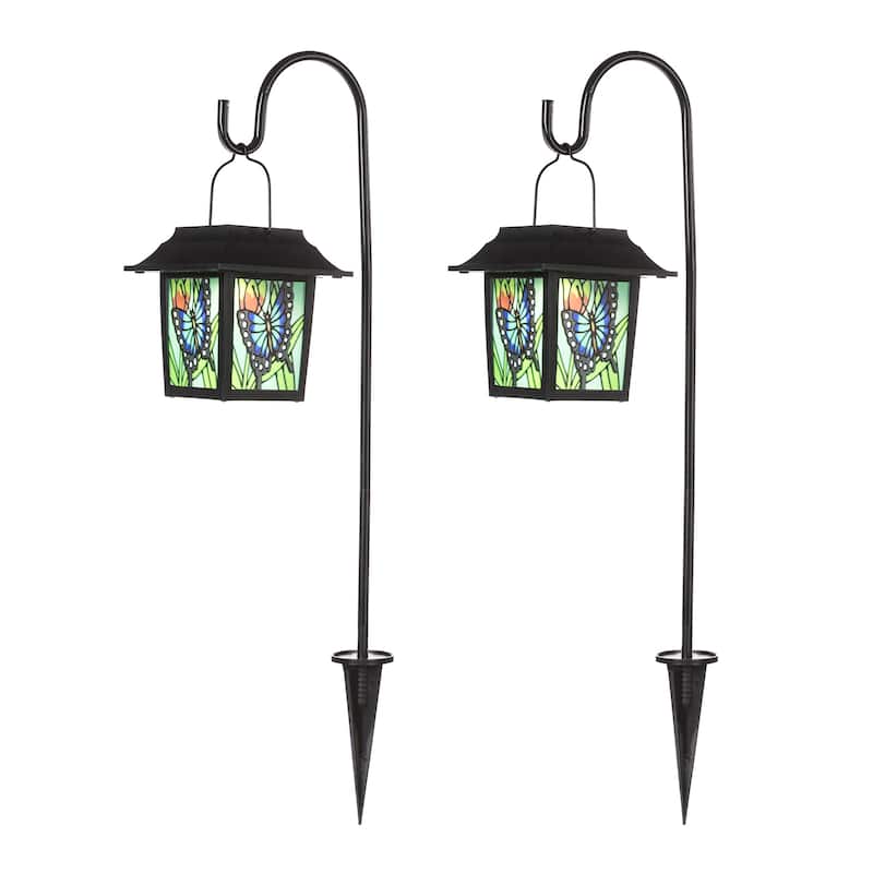 Glitzhome Set of 2 30"H Solar Lighted LED Post Light Garden Lamp - Black - Black