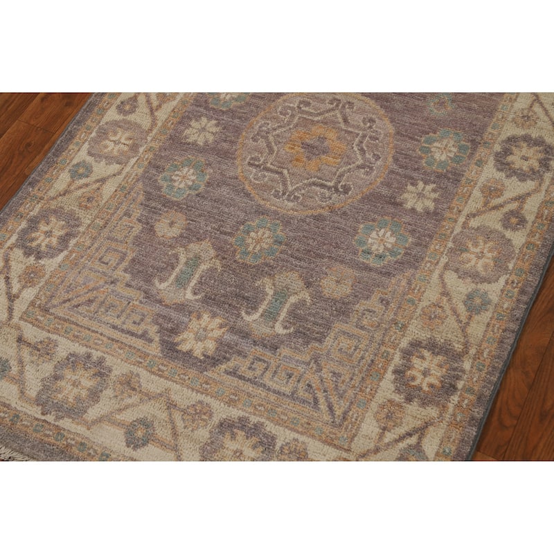 Hand Knotted Oriental 100% Wool Carpet Transitional All-Over Greys & Charcoal Oushak Runner Rug - 13' 1'' X 2' 10''