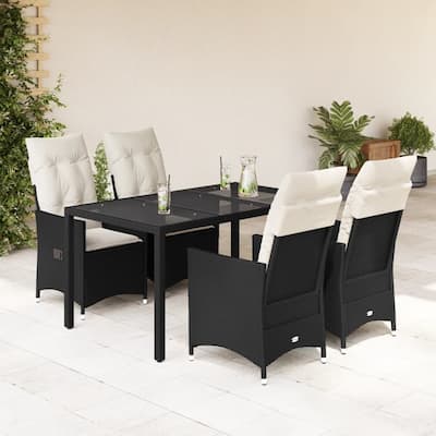vidaXL Patio Dining Set with Cushions Bistro Futniture Set Black Poly Rattan - 22.0 x 23.2 x 36.2