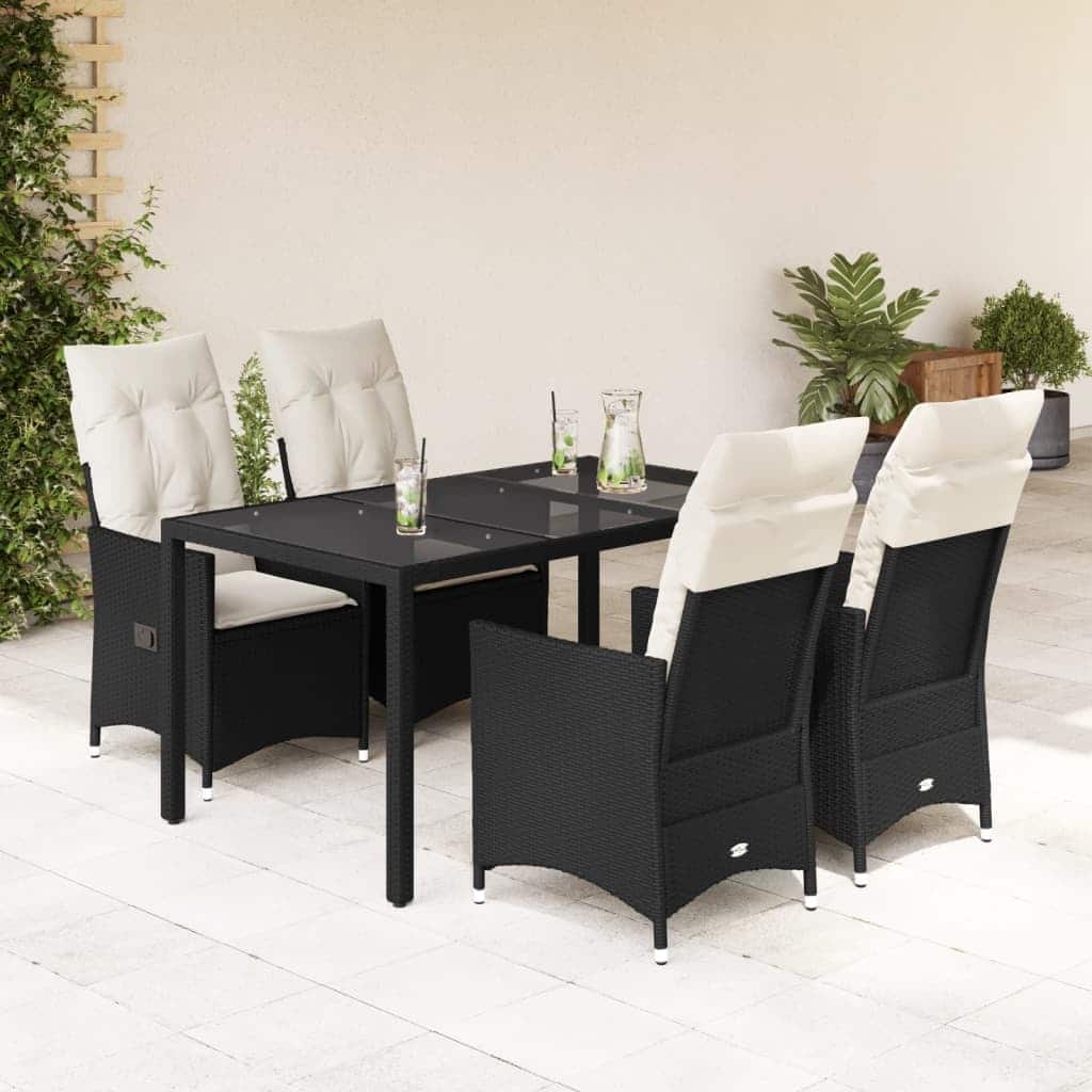 vidaXL Patio Dining Set with Cushions Bistro Futniture Set Black Poly Rattan - 22.0 x 23.2 x 36.2