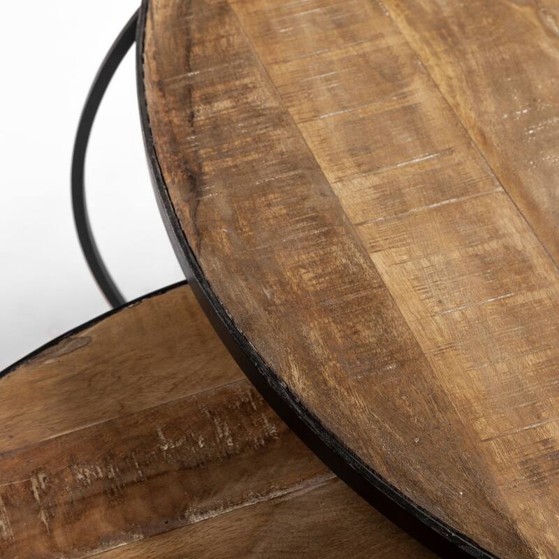 Clapp II Medium Brown Solid Wood Top w/ Black Iron Base Nesting Coffee Tables