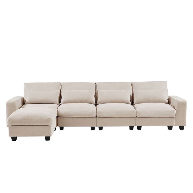 Modular L-Shape Feather Filled Sectional Sofa with Reversible Chaise