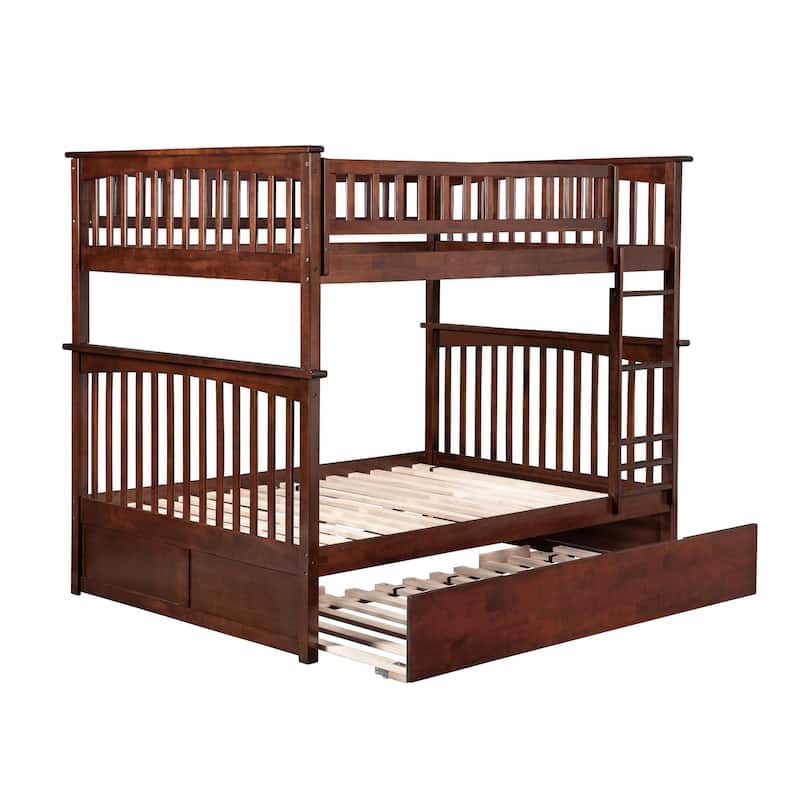 Bunk Bed Full Over Full with Trundle - Solid Wood Bunk Beds for Kids - Space Saving Design