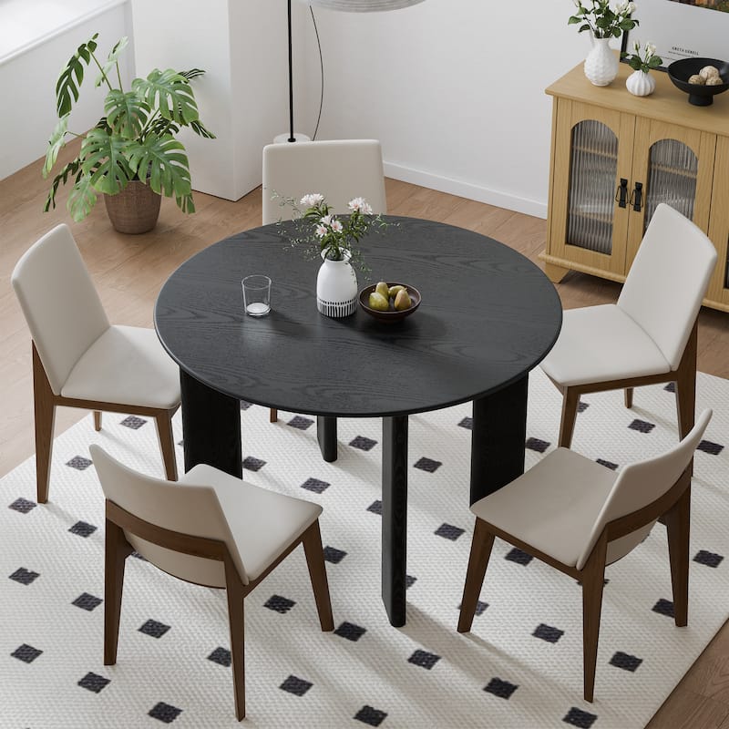Solid Wood Farmhouse Dining Table Round Wood Top for Modern Dining Rooms & Family Gatherings - 45"x45" - Black