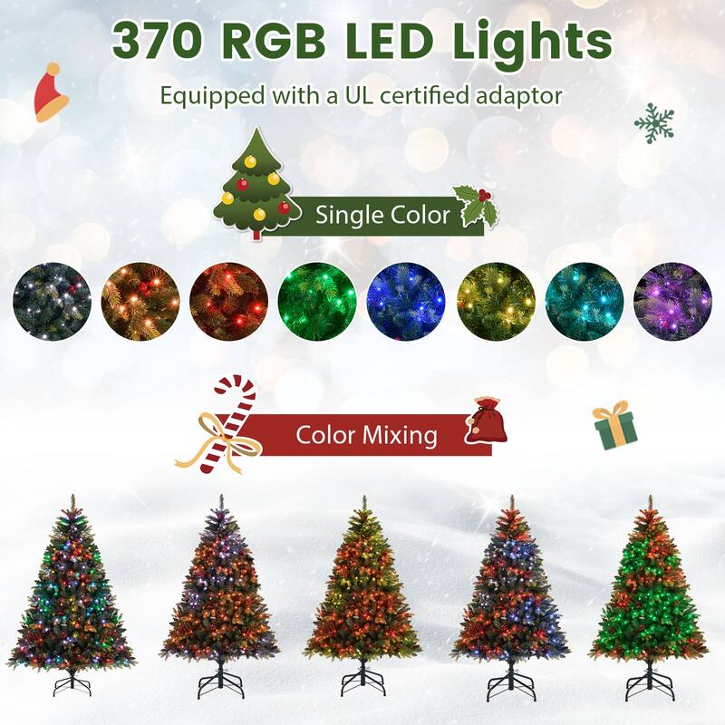 Costway 5/6/7/8 FT Artificial Christmas Tree with 250/370/500/650 RGB - Green - See Details