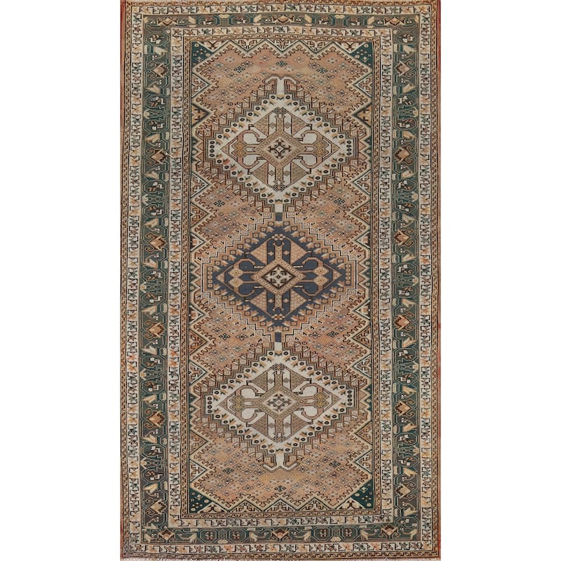 Geometric Bakhtiari Persian Vintage Rug Handmade Wool Carpet - 5'3" x 10'0"