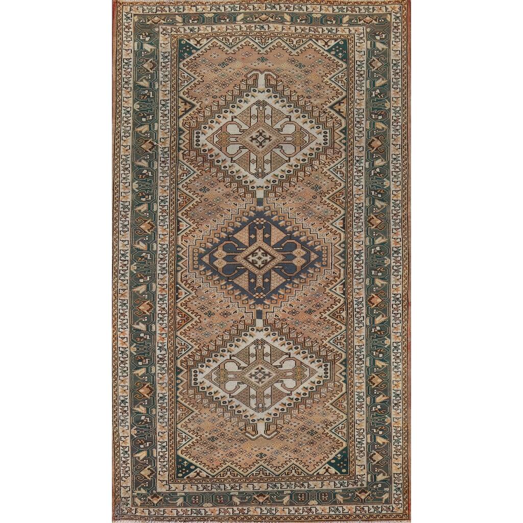 Geometric Bakhtiari Persian Vintage Rug Handmade Wool Carpet - 5'3" x 10'0"