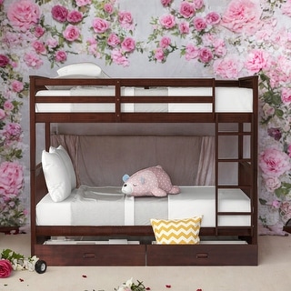 Modren Twin over Twin Bunk Bed With Ladders and Two Storage Drawers for Bedroom