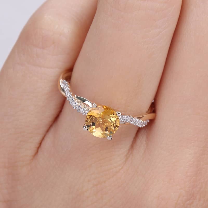 Miadora Citrine and 1/6ct TDW Diamond Crossover Birthstone Ring in 14k Yellow Gold