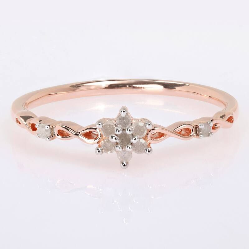 Miadora 1/10ct TDW Diamond Floral Promise Ring in Rose Plated Sterling Silver