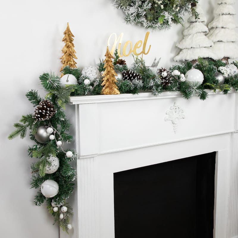 6' Green Pine Frosted Artificial Christmas Garland with Pinecones and Ornaments Unlit