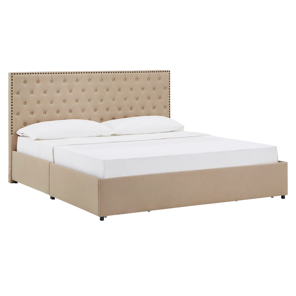 Arlert Nailhead Linen Headboard Storage Platform Bed by iNSPIRE Q Classic