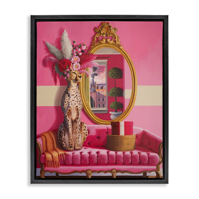 Stupell Sophisticated Leopard on Couch Framed Floater Canvas Wall Art Design By Heather Gauthier - 25 x 31 - Black