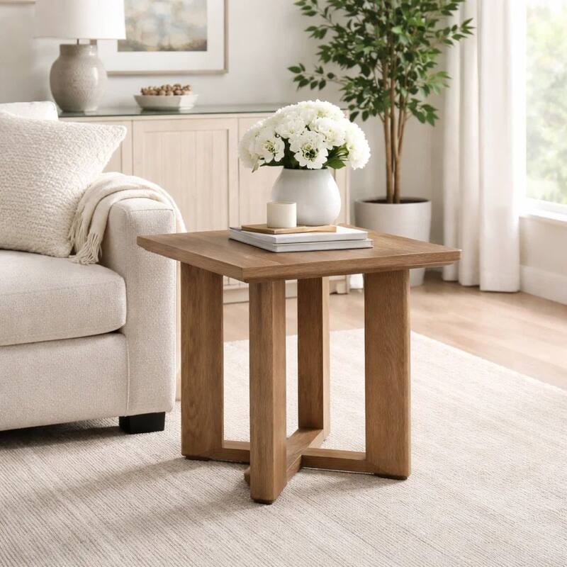 Baily Outdoor Square End Table, 23 Inch Rich Woodlike Brown Metal