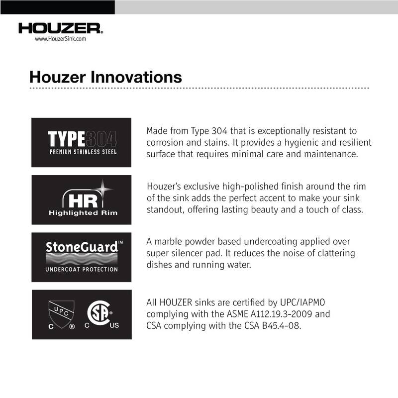 Houzer 2522-9BS4-C Glowtone 25" Drop In Single Basin Stainless Steel