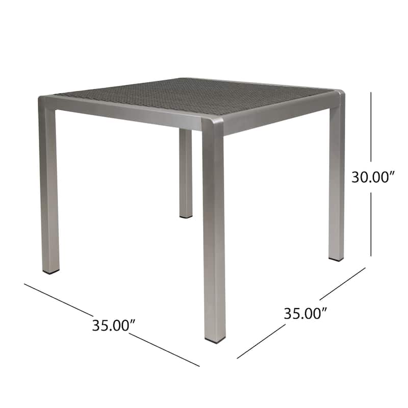 Outdoor Dining table - Anodized Aluminum - Wicker table Top - Square - Silver and Gray - 35"