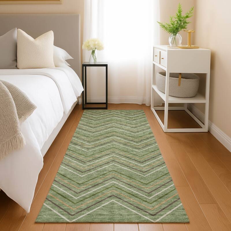 Machine Washable Indoor/ Outdoor Modern Chevron Chantille Rug