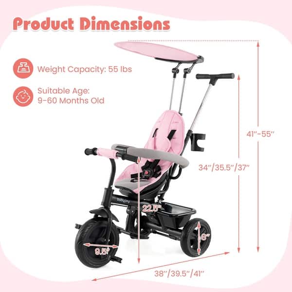 Costway Toddler Tricycle, 7 in 1 Push Trike with Adjustable Canopy