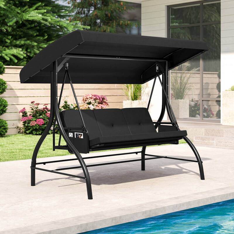 Costway 3-Seat Patio Swing with Canopy with Removable Cushions & Side - See Details