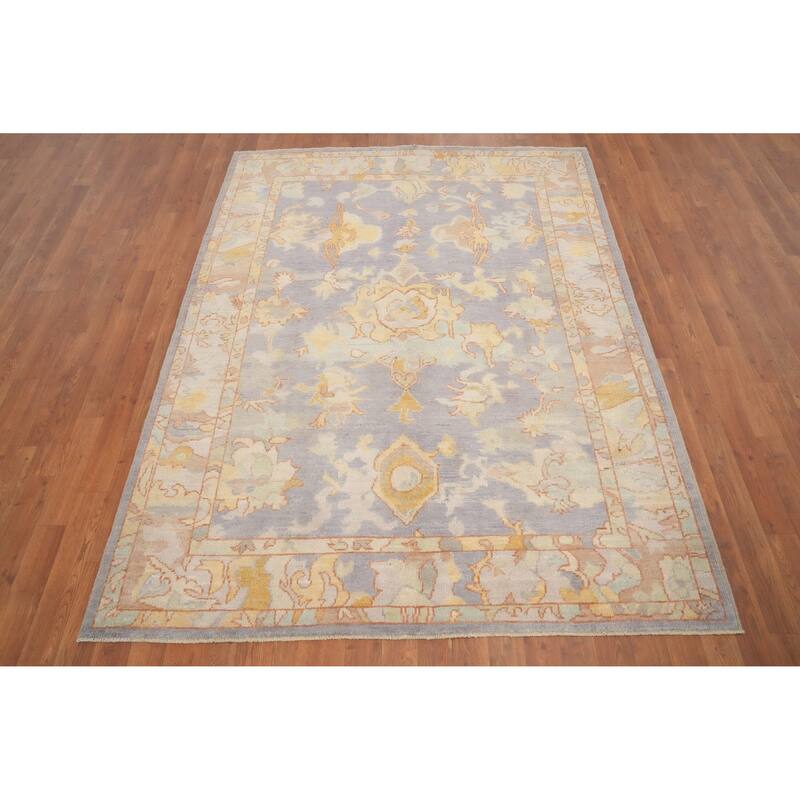 Hand Knotted Oriental 100% Wool Carpet Transitional Floral Purples Oushak Area Rug - 6' 10'' X 5' 1''