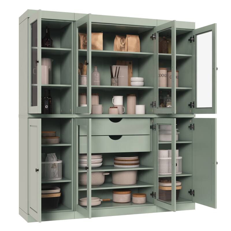 Palace Imports 100% Solid Wood Pantry Cabinet, 2 Drawers, Adjustable Shelves, 65" Wide, 71.5" Tall - 65" x 71.5"