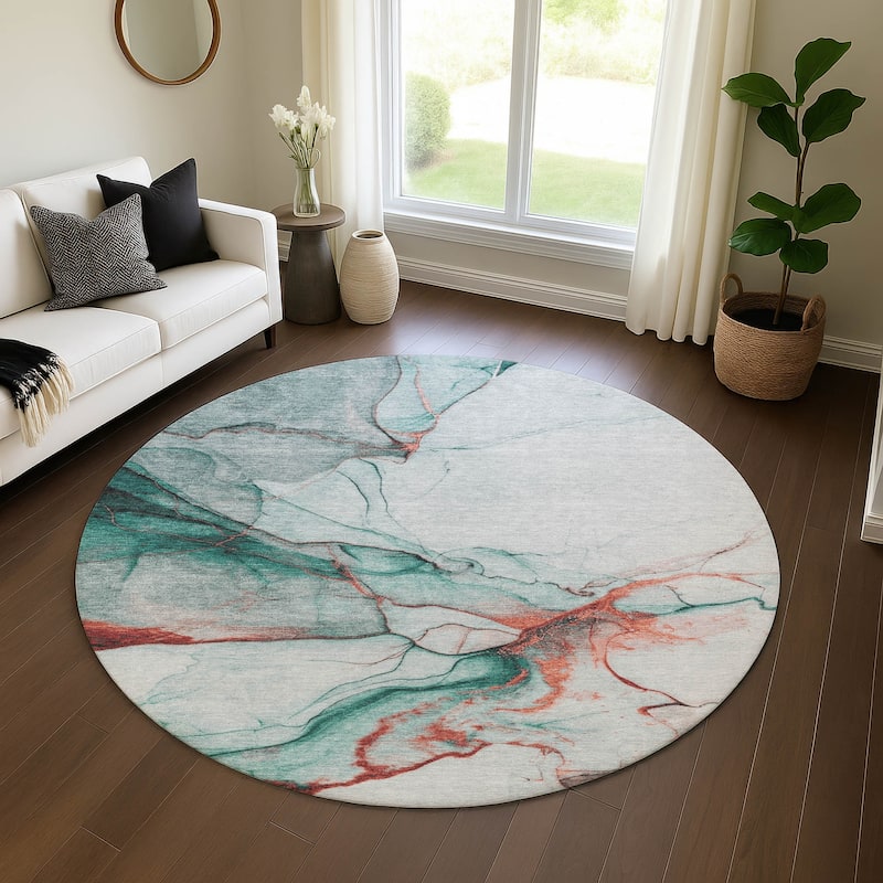 Premium Washable Super Soft Modern Crackle Mayfield Rug - Teal - 8' x 8'