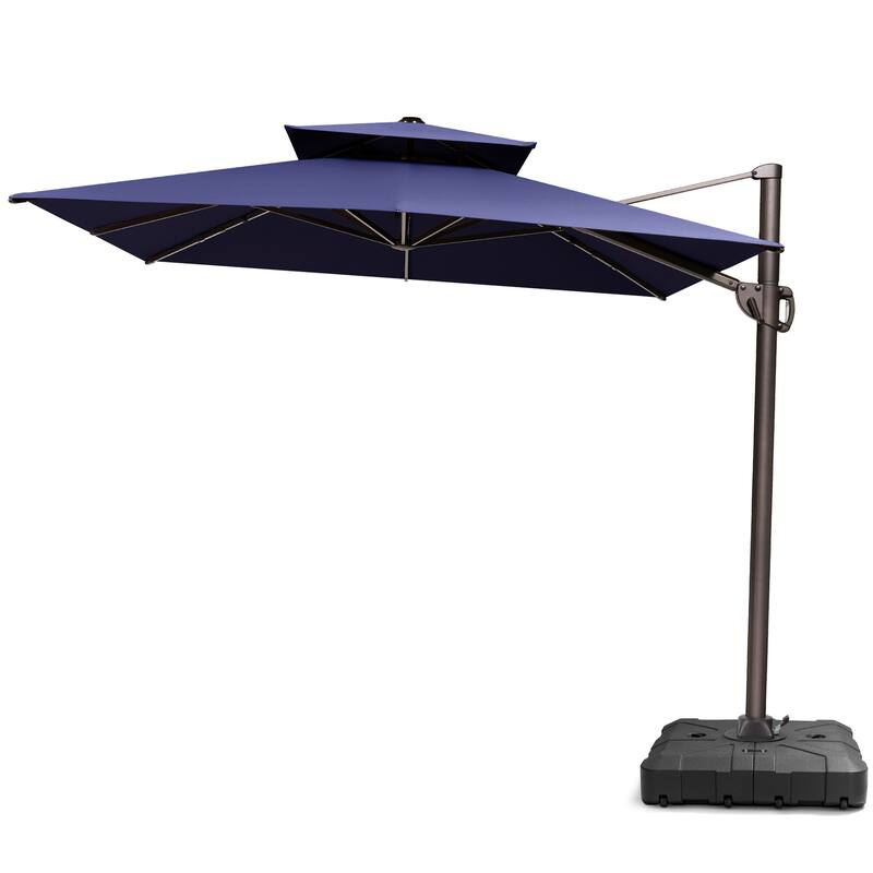 Pellebant 9X11FT Outdoor Dual Top Patio Umbrella Cantilever Offset with Base - Navy Blue