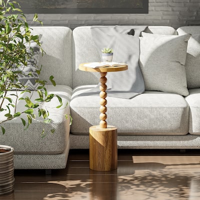 COZAYH Wood Pedestal End table, Modern Drink Table with Base, Round Martini Table for Small Space Living Room, Bedroom