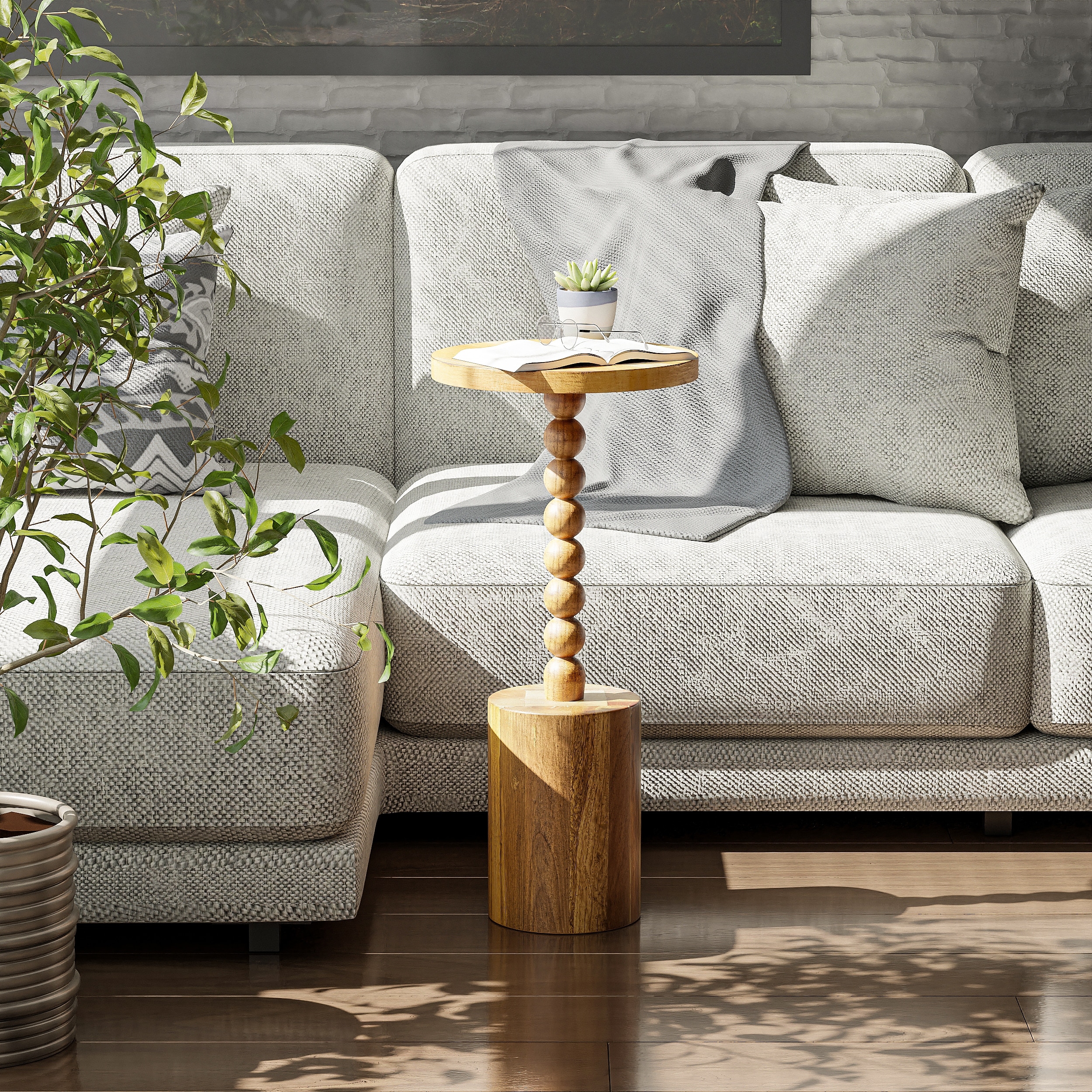 COZAYH Wood Pedestal End table, Modern Drink Table with Base, Round Martini Table for Small Space Living Room, Bedroom
