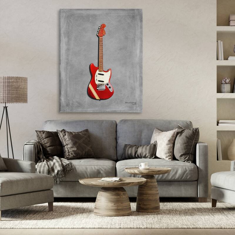 Stupell Red Guitar on Grey Canvas Wall Art Design By Mark Rogan