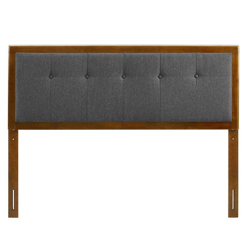 Marlin Traditional Charcoal Fabric Button Tufted Queen Size Walnut Wooden Headboard