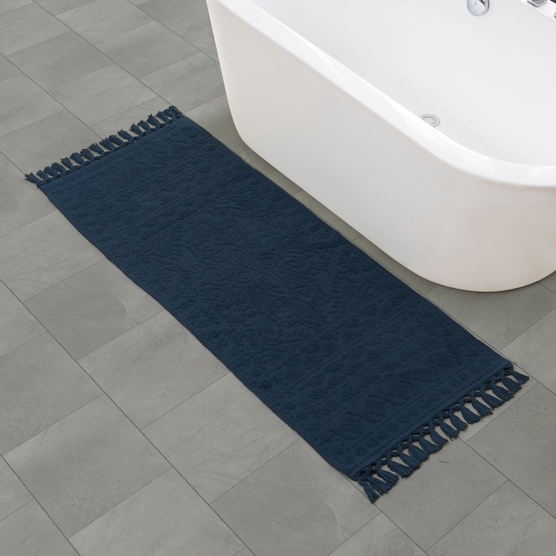 French Connection Nellore Fringe Cotton Bath Rug - Navy - 24x64