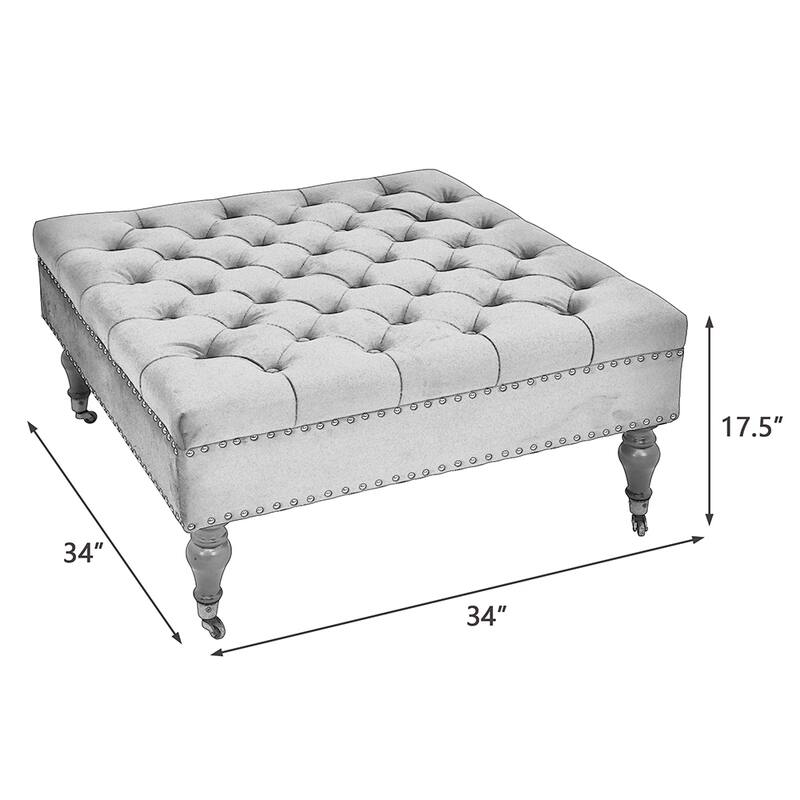 Maypex Square Velvet Upholstered Cocktail Ottoman with Caster Wheels