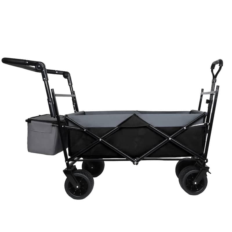 With Push Handle, 480Lbs Collapsible Wagon with Canopy, Wagon cart with 7" All-Terrain Wheels, Large Capacity, Shopping, Sports