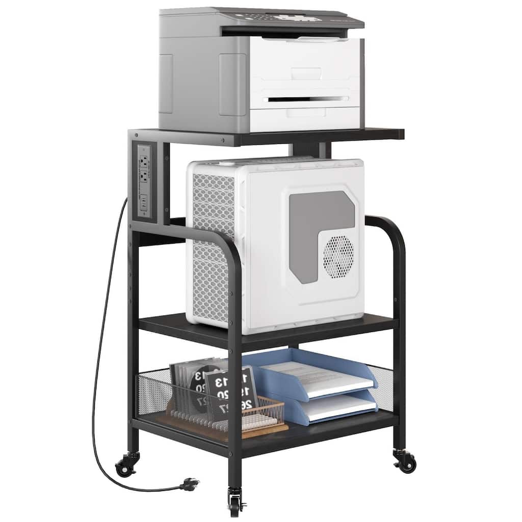 Printer Stand with Power Outlet and Adjustable Shelf